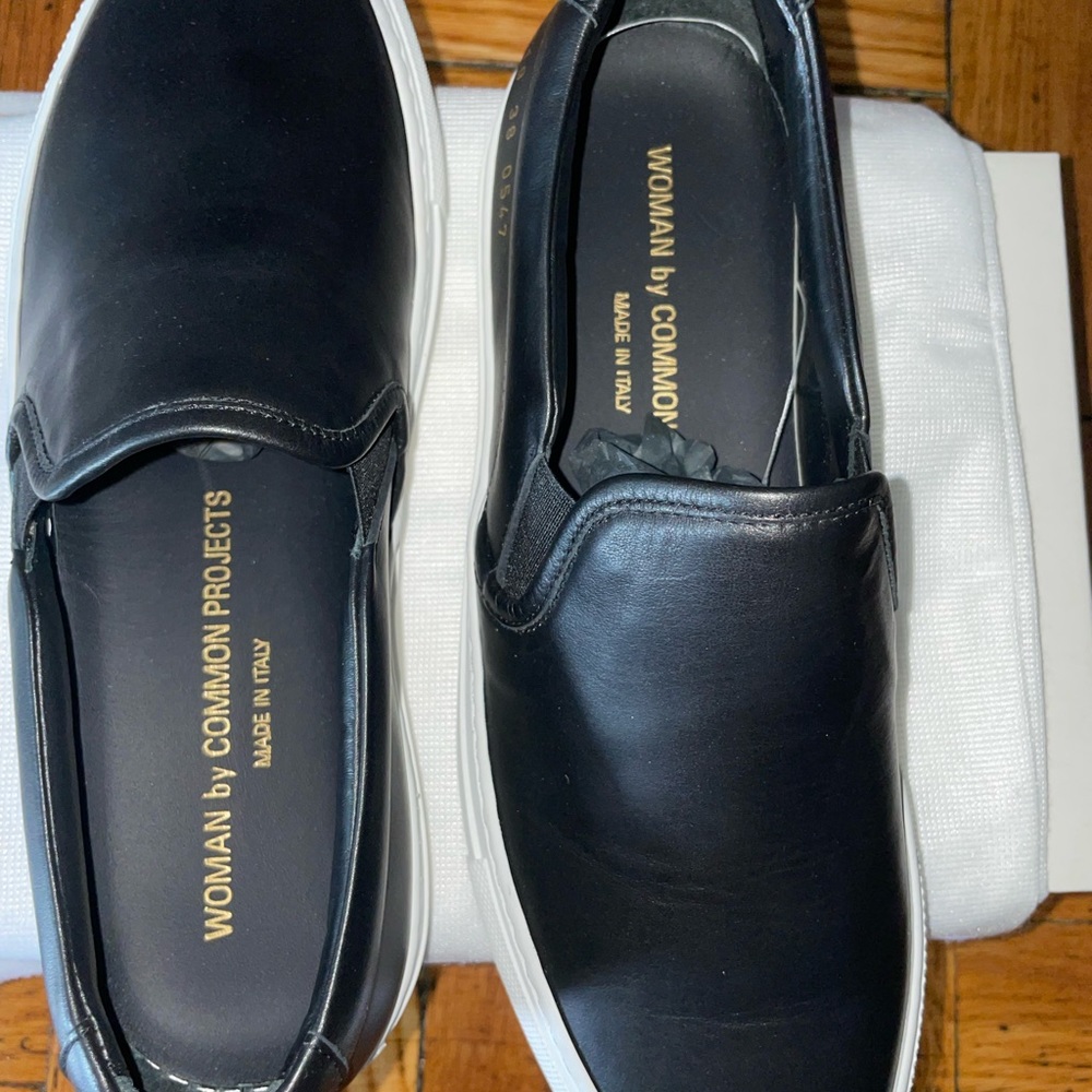❌SOLD❌Woman By Common Projects Leather Slip On Sneakers Black Eu 38(US8) - Picture 3 of 8